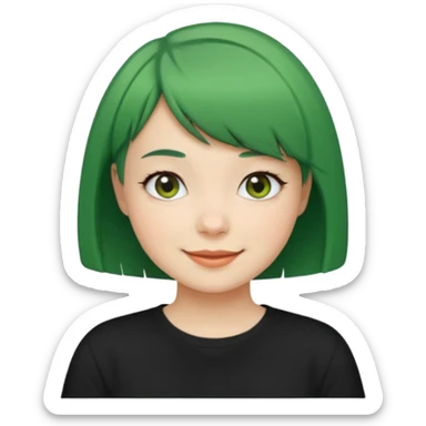 Girl with green Bob Cut – short green hair, cheerful smile, black t-shirt sticker