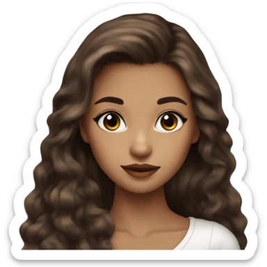 pretty girl brown long hair down makeup with black kitten sticker