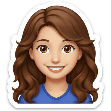 EMOJI IOS SOLO CARA NIÑA PELO LARGO, ONFULADO, MARRON, Y OJOS MARRONES. SONRIENDO, SIN CUELLO Y FONDO TRANSPARENTE sticker