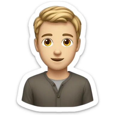 A young Caucasian man with white eyes, almond-shaped eyes, short dark blonde hair sticker