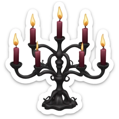 black seven-branched candelabrum with burgundy flames sticker