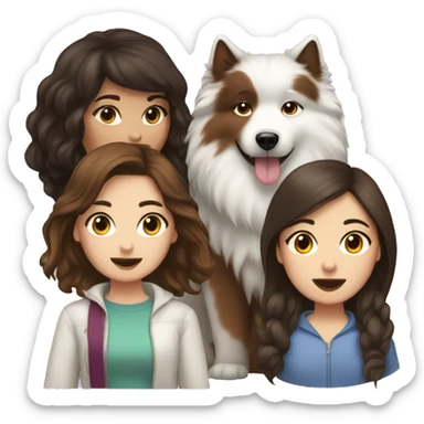 Brunette long hair girl with brunette short hair girl with a Samoyed  sticker