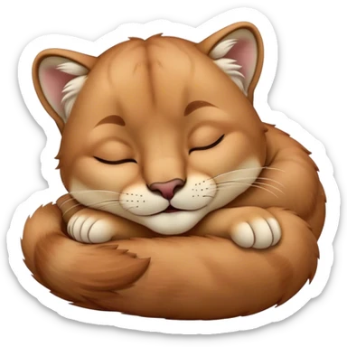 Meme-Worthy Cute Sleeping Cougar Portrait Emoji, Head resting peacefully with a contented smile, showcasing a lithe build and a luxuriously soft tawny Fur, eyes shut in a serene, restful nap, Simplified yet hilariously adorable features, highly detailed, glowing with a soft, drowsy light, high shine, relaxed and utterly lovable, stylized with an air of playful laziness, bright and heartwarming, soft glowing outline, capturing the essence of a comically sleepy cougar, so meme-worthy it feels like it could instantly become the next viral sensation of adorable slumber! sticker