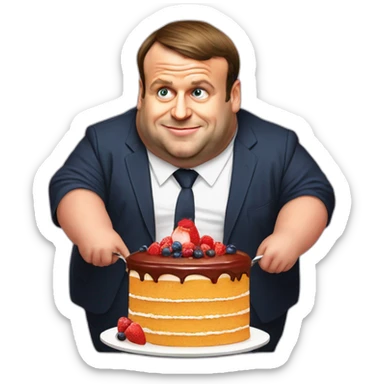 emmanuel macron morbidly obese eating cake sticker