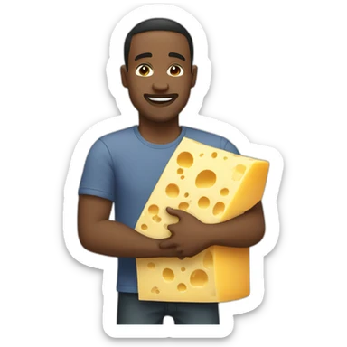 Men hugs cheese sticker