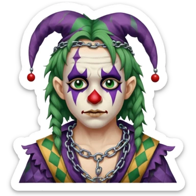 a chained wrangled jester sticker