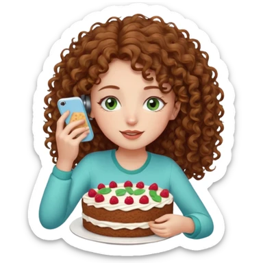 Brown curly hair girl blue green eyes painting sleeping eating dancing listening to misic sticker