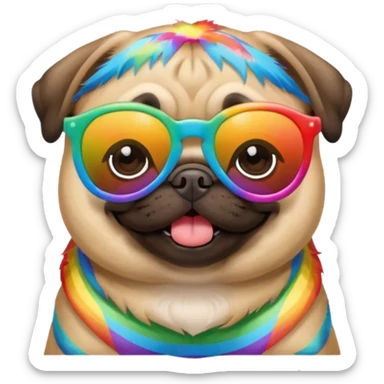 a pug with rainbow sunglasses  sticker