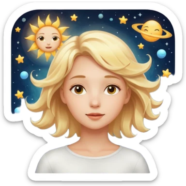 genra imagen de una chica eterea con cara de sol, flotando en el espacio sticker