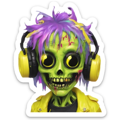 .Zombie_ Vaporwave black holographic dj oilslick zombie unicorn yellow caution tape sticker