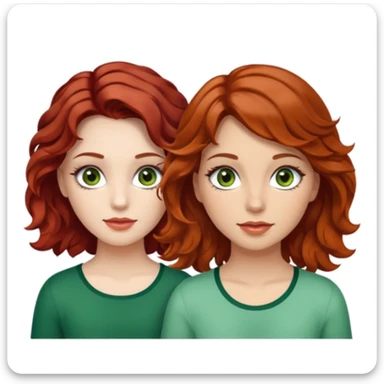 Two girls : one with red hair medium and wavy, brown eyes with long eyelashes and white skin. The other with wavy brown hair medium, green eyes with long eyelashes and tan  sticker