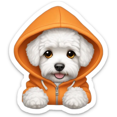 white maltipoo with orange hoodie sticker