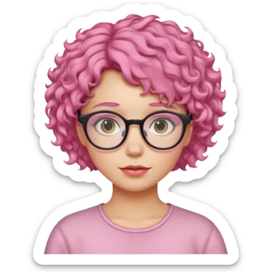 girl with glasses and curly pink short hair sticker