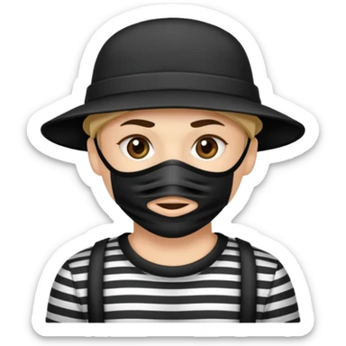 Cartoon-Räuber mit schwarzer Augenmaske, gestreiftem Shirt, schwarzer Mütze der sich von einem seil herunter lässt sticker