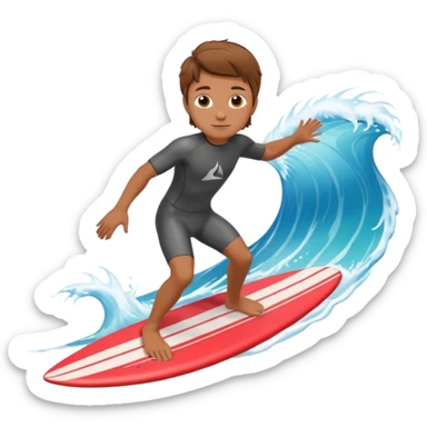 brown haired boy surfing on the waves  sticker