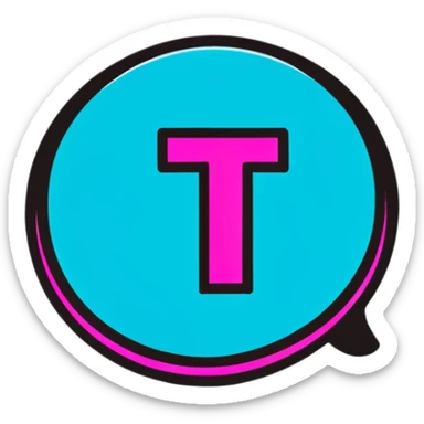 Minimalist sticker with white 'tt' letters on a black circle with cyan, magenta, and yellow dots below, cap with street style influence sticker