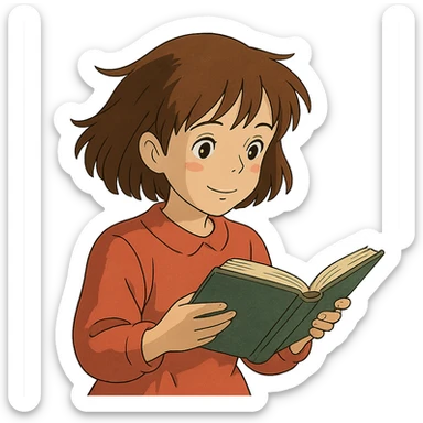 ghibli style girl reading a book sticker