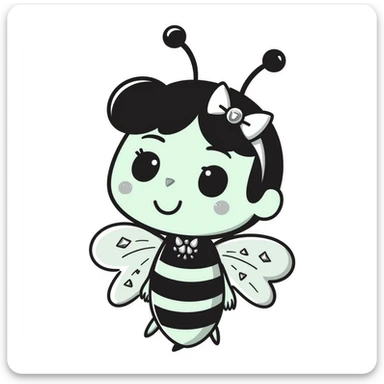 Mint green woman bee character with diamond decorations, rhinestone jewelry, and glittery sparkly details sticker