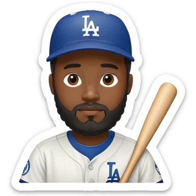 black person with beard in Dodgers baseball uniform sticker