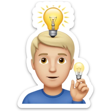 white man with light bulb over head, came up with idea sticker