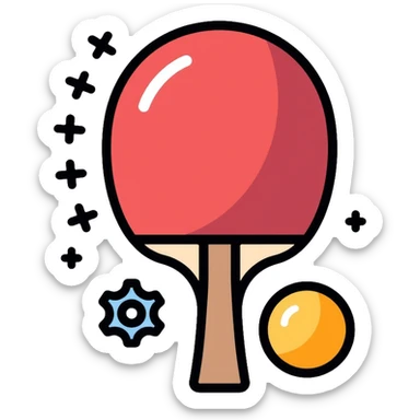 Pong game settings icon with paddle, ball, and gear sticker