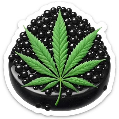 frozen caviar with cannabis leaf sticker