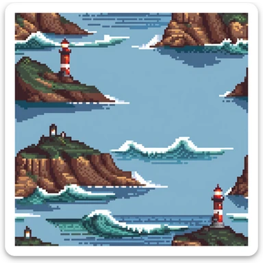 Seaside cliff with lighthouse and waves crashing sticker