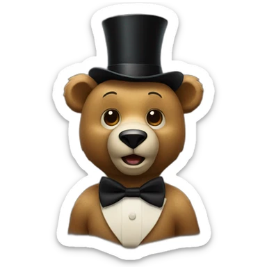 a animatronic bear with a black top hat and black bowtie and holding a microphone sticker