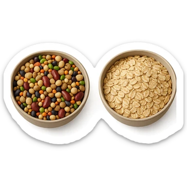 BOWL DI LEGUMI INSIEME A BOWL DI FIOCCHI DI AVENA POGGIATE,  iperrealistico 4k sticker