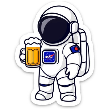 a pint of beer wearing a space suit, astronaut beer glass sticker