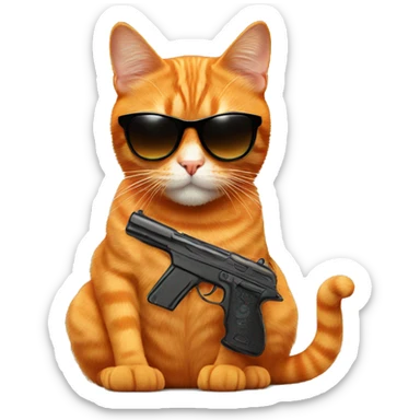 Orange cat with sunglasses and guns sticker