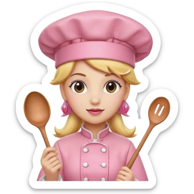 Pink chef hat princess peach with a hand and spoon sticker