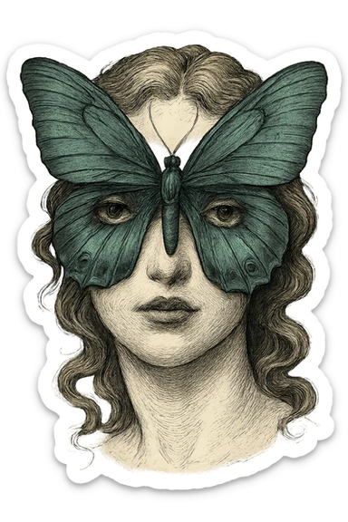 face with teal butterfly mask emoji, digital illustration sticker