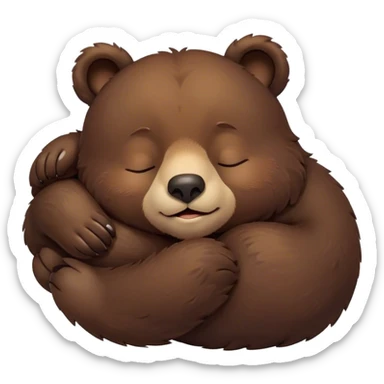 Meme-Worthy Cute Sleeping Bear Portrait Emoji, Head resting peacefully with a contented smile, showcasing a massive, robust build and a luxuriously soft dark brown fur, eyes shut in a serene, restful nap, Simplified yet hilariously adorable features, highly detailed, glowing with a soft, drowsy light, high shine, relaxed and utterly lovable, stylized with an air of playful laziness, bright and heartwarming, soft glowing outline, capturing the essence of a comically sleepy bear, so meme-worthy it feels like it could instantly become the next viral sensation of adorable slumber! sticker