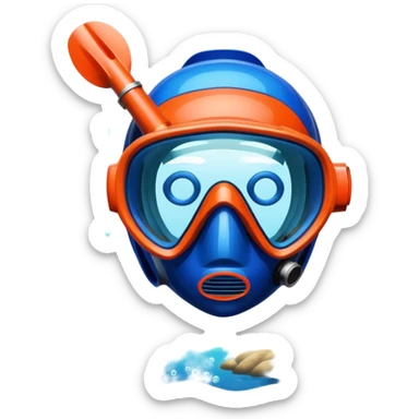 An icon featuring a close-up of a freediving mask and snorkel, with a breath-holding diver's fins, set against a vibrant underwater world. The design includes coral reefs, fish, and bubbles, symbolizing the serene beauty and thrill of freediving. Transparent background highlights the calm sticker