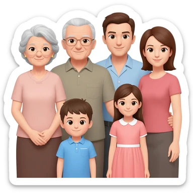 White family grandparents(1 grandma 1 grandpa) parents(1 mom 1 dad) and children (1 little boy and 1 little girl) and aunt sticker