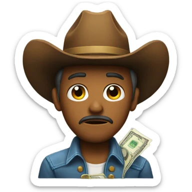 sad cowboy giving away money sticker