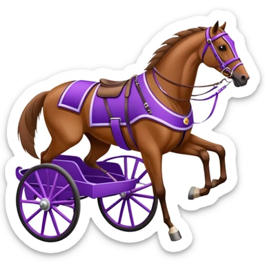 A harness racing horse with a two-wheeled sulky and a driver in a purple dress. sticker
