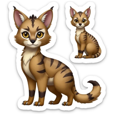 Cute kawaii cool edgy badass fantasy-caracal-civet-genet-sergal-vernid-Gryphon-Cacomistle-Trico-oncilla-animal-Fakémon-hybrid-fursona (full body), facial markings, (realism style) sticker