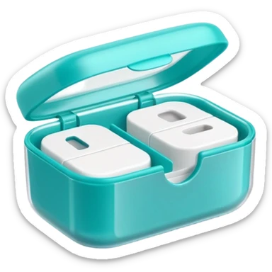 compact rounded plastic floss container with flip-top lid partially open with short strand of floss emerging, sleek modern casing in soft tones like white teal or blue, no branding teeth or extras, apple emoji style, soft lighting, subtle shadows, emoji scale sticker
