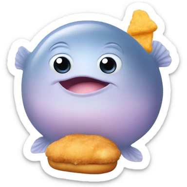 Blob fish holding a chicken nugget sticker