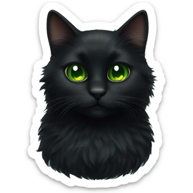 Fluffy black cat with green eyes sticker