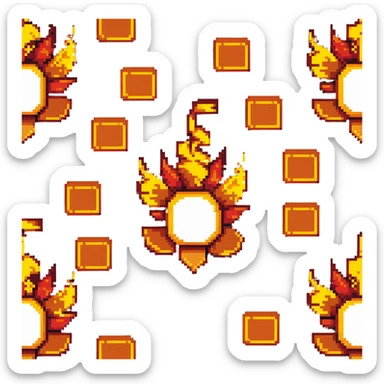 Bomberman upward-facing end-cap explosion tile, flames ending and tapering upward with pronounced flame wisps, orange/yellow with more red at the tips, extending about 70% into up direction sticker
