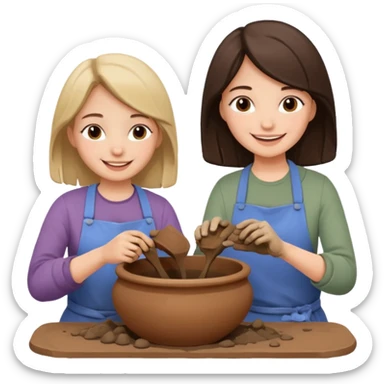mother and daughter doing potery sticker