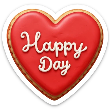 Heart-shaped cookie with red icing emoji, write happy valentine's day on top of the red icing in white icing sticker