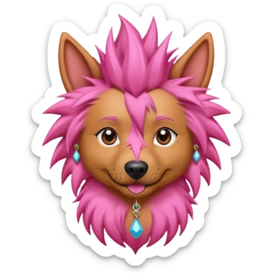 fancy pink very  spiky haired dog with earrings sticker