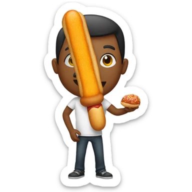 Someone eating a Corndog with two meatballs at the bottom of the corndog  sticker