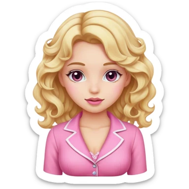 Cute girl blond wave hair pink Coquette clothes sticker