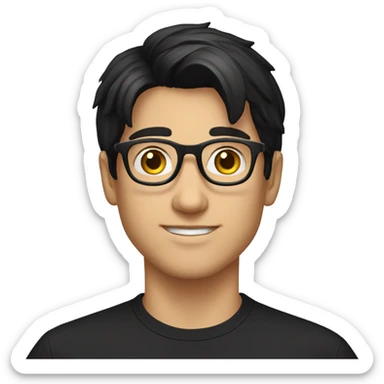 Handsome white man with glasses around 16 years of age. Black hair and casual black t shirt sticker