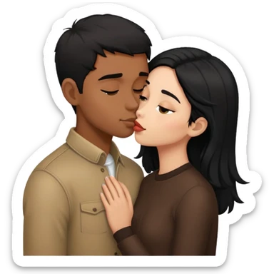 Black haired brown skinned boy kissing a black haired light skinned girl sticker